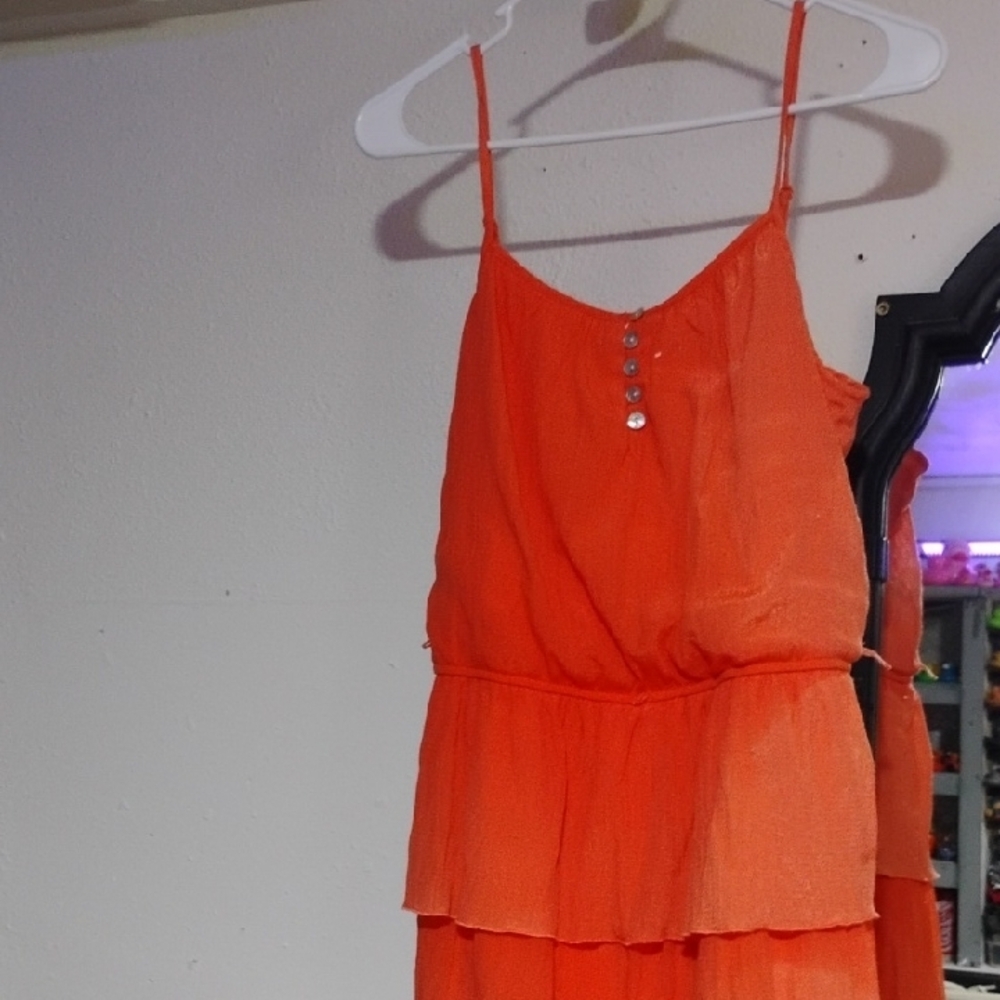 Vibrant Orange Layered Dress with Straps